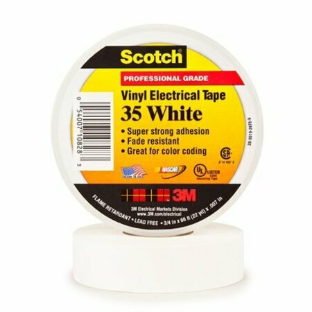 BSC PREFERRED 3/4'' x 66' White 3M 35 Electrical Tape, 100PK S-13975W